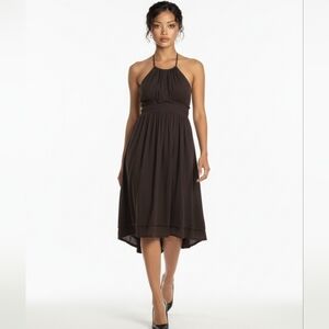 Free People Dark Gray Ruffle Hem Strappy Open Back Midi Dress XS (bx30)